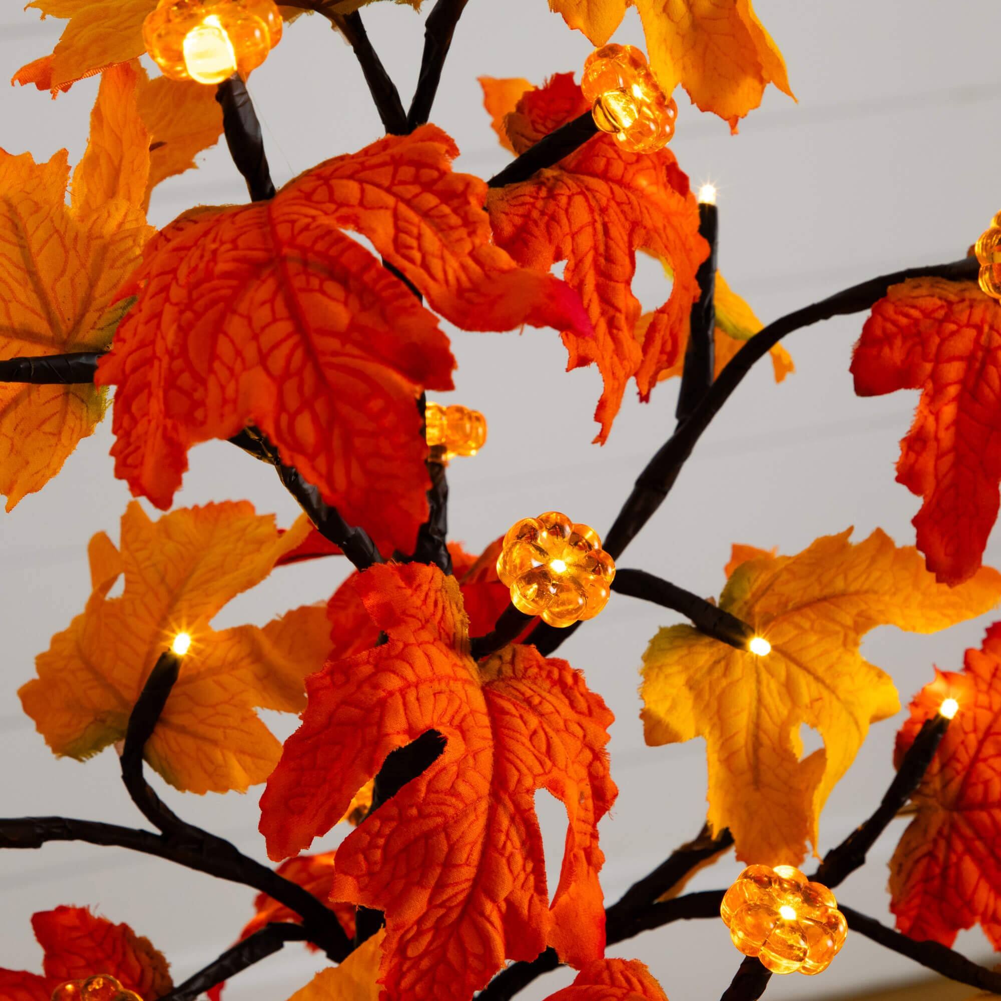 2ft. Pre-Lit Autumn Maple Artificial Fall Tree with 24 Warm White LED & Pumpkin Shaped Lights with Detachable Base